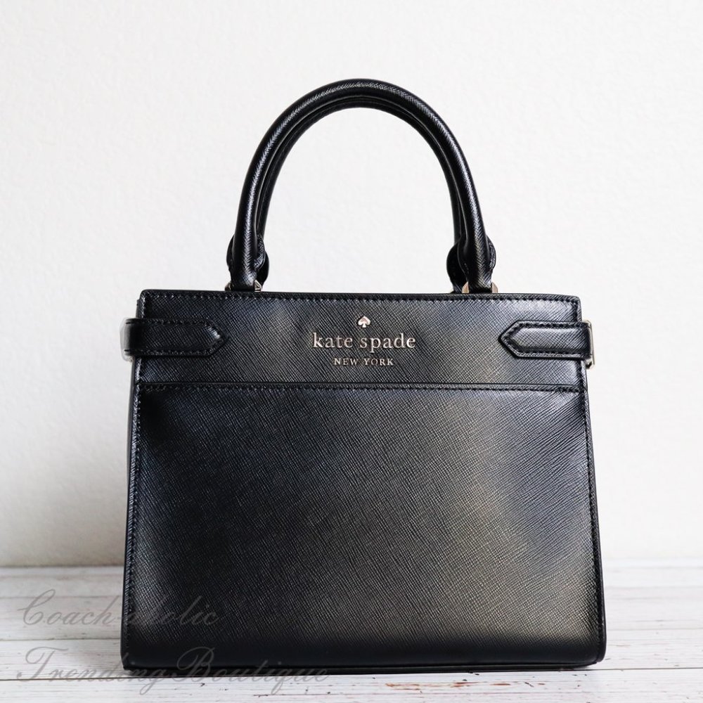 Kate Spade New York Staci Small Satchel Leather Crossbody in Black - Picture 4 of 11